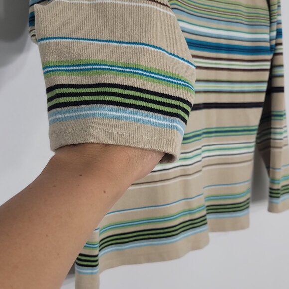 Point Zero Multicolor Stripes V-Neck Cotton Blend Lightweight Pullover Sweater - Picture 3 of 10